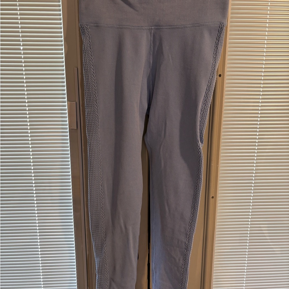 Ribbed High-Waisted Leggings in Light Blue